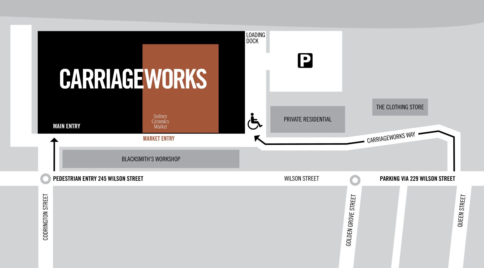 Map of directions to Carriageworks