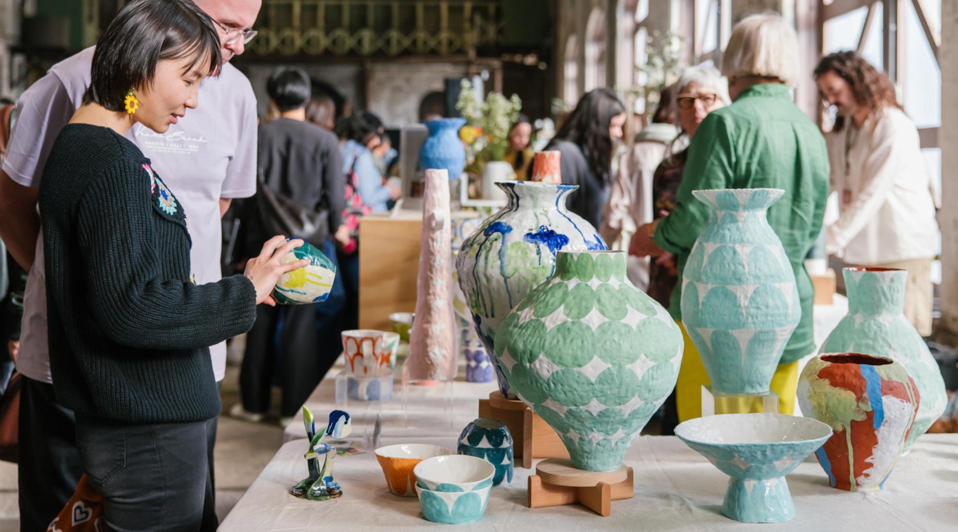 Stallholders present their ceramic pieces at Sydney Ceramics Market, photo: Amy Piddington.