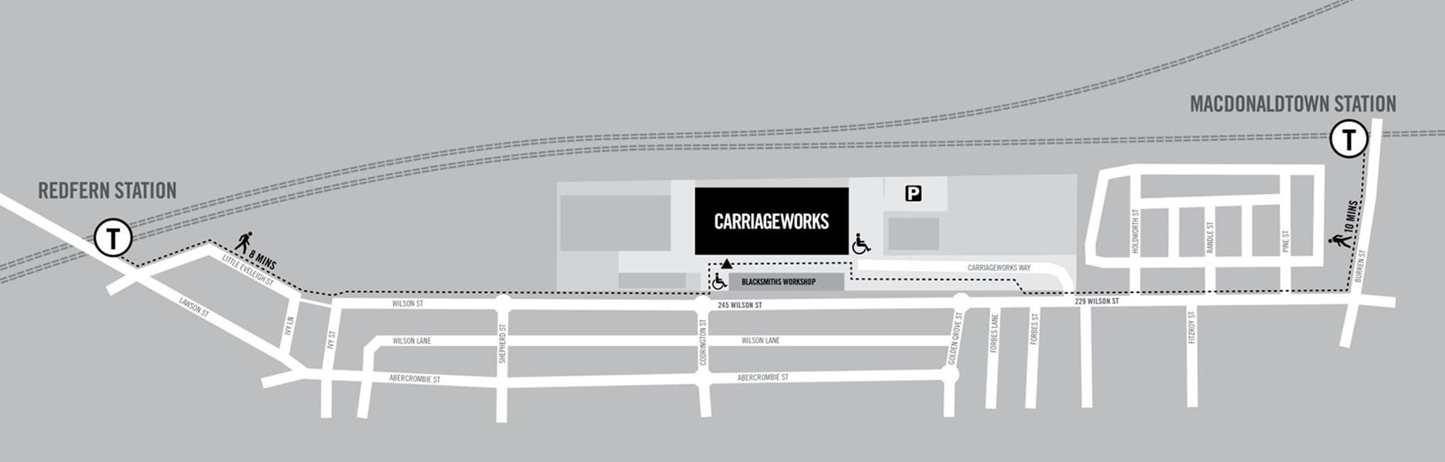 Map of directions to Carriageworks